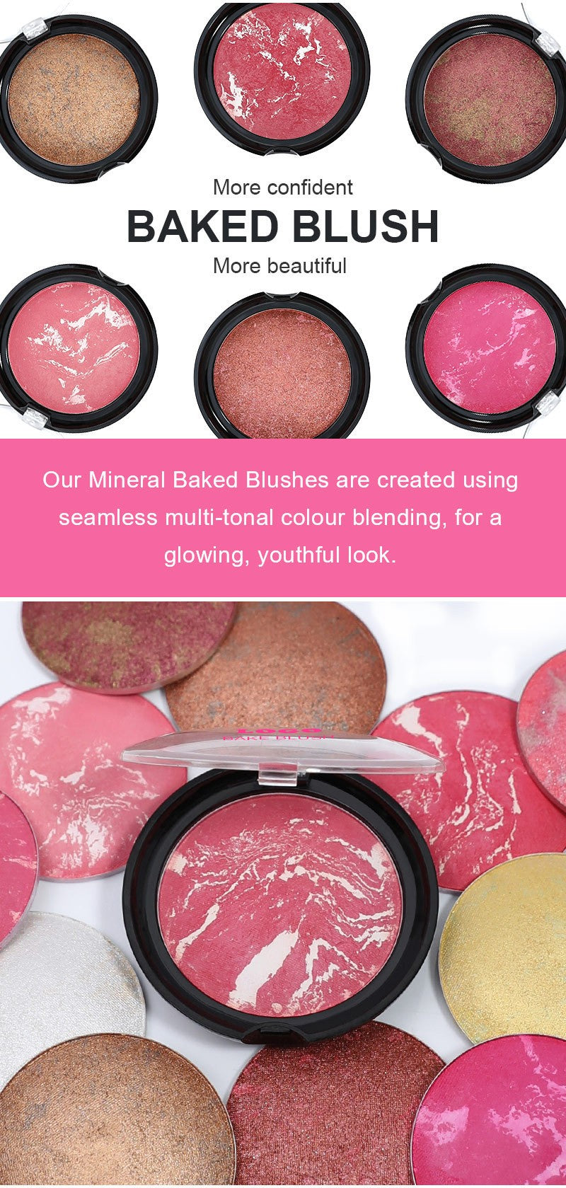 BLS08 MOQ50pcs 12 color choice baked pressed blush single blusher factory directly supply