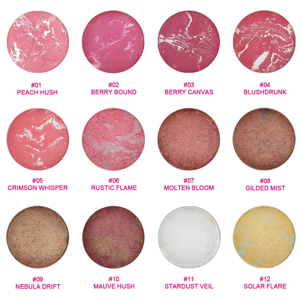 BLS08 MOQ50pcs 12 color choice baked pressed blush single blusher factory directly supply