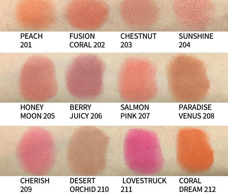 BLS12 MOQ 50pcs  12 color choice matte shimmer pressed blush white case face makeup blusher