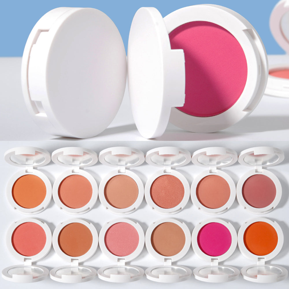BLS12 MOQ 50pcs  12 color choice matte shimmer pressed blush white case face makeup blusher