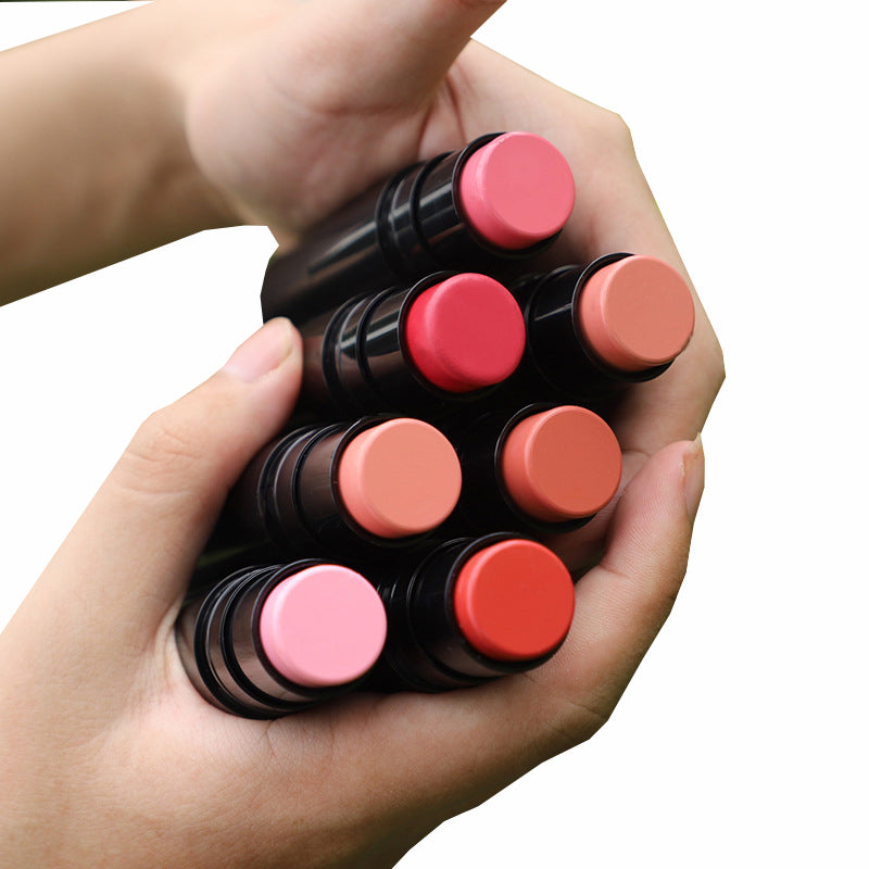 BLS14 MOQ50pcs cream blush stick 12 color choice with brush dual head makeup face blusher