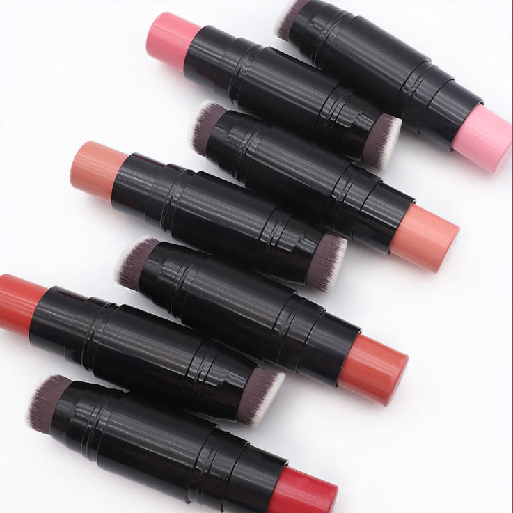 BLS14 MOQ50pcs cream blush stick 12 color choice with brush dual head makeup face blusher