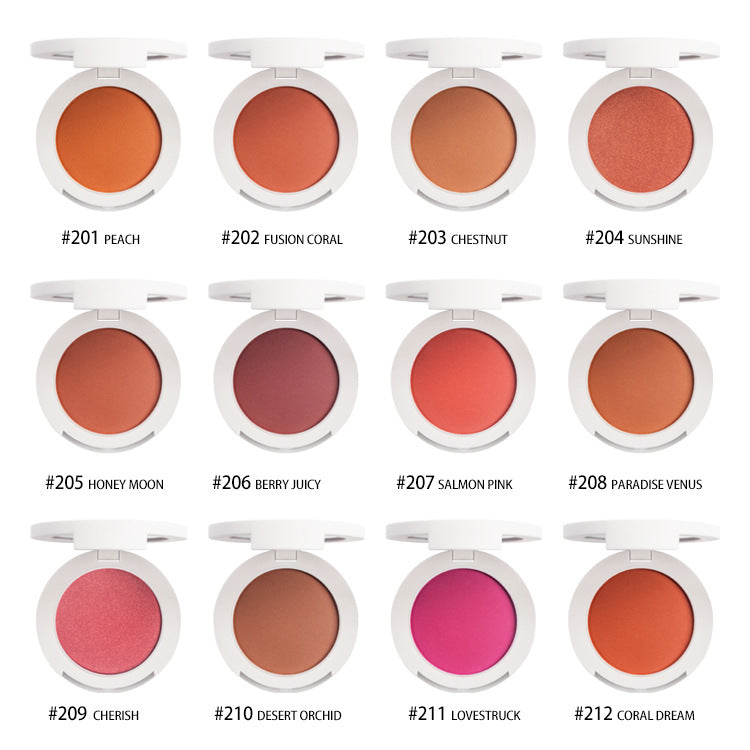 BLS15  MOQ50pcs  12color choice white case pressed blush single face makeup blusher