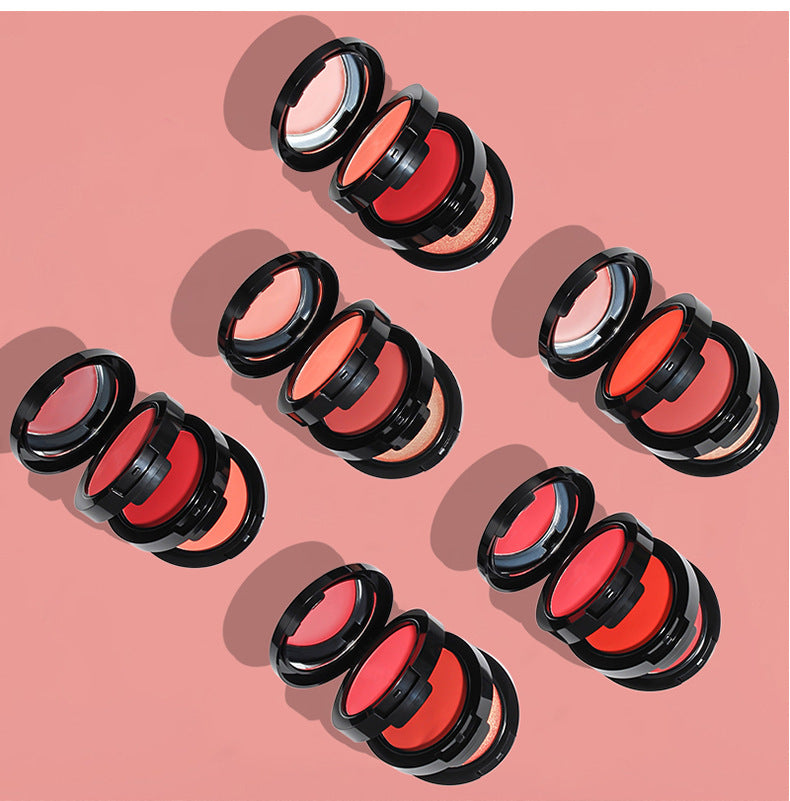 BLS17 MOQ50pcs 6 colors three-layer color black case with mirror blush pressed powder ,cream,matte and shimmer finished