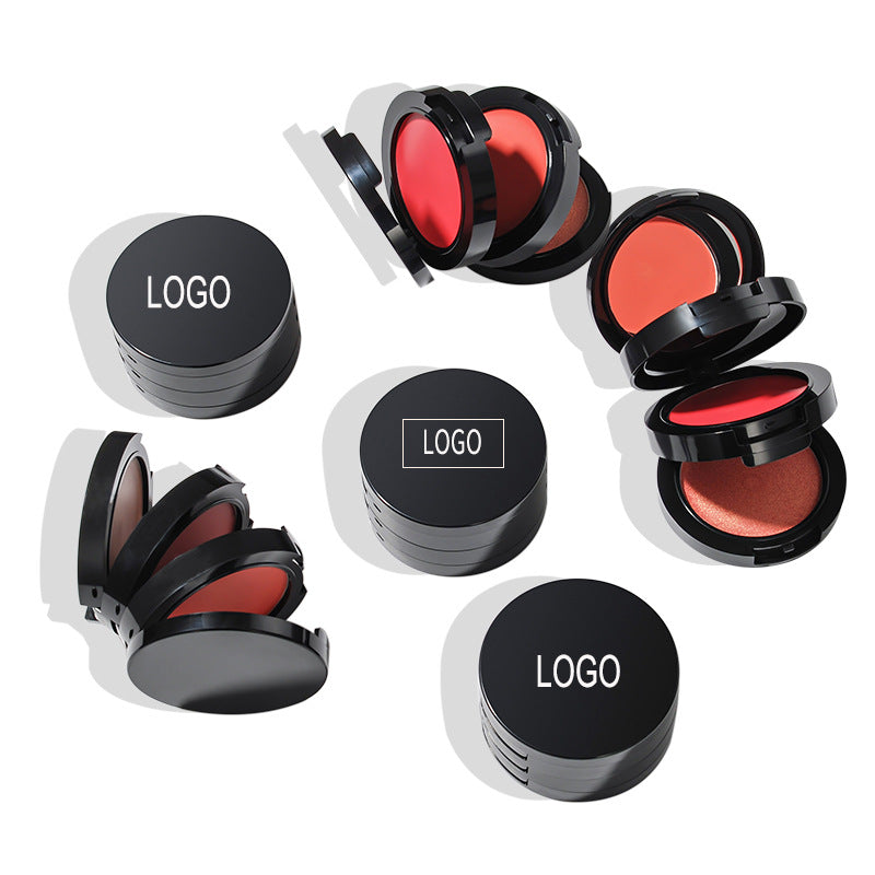 BLS17 MOQ50pcs 6 colors three-layer color black case with mirror blush pressed powder ,cream,matte and shimmer finished