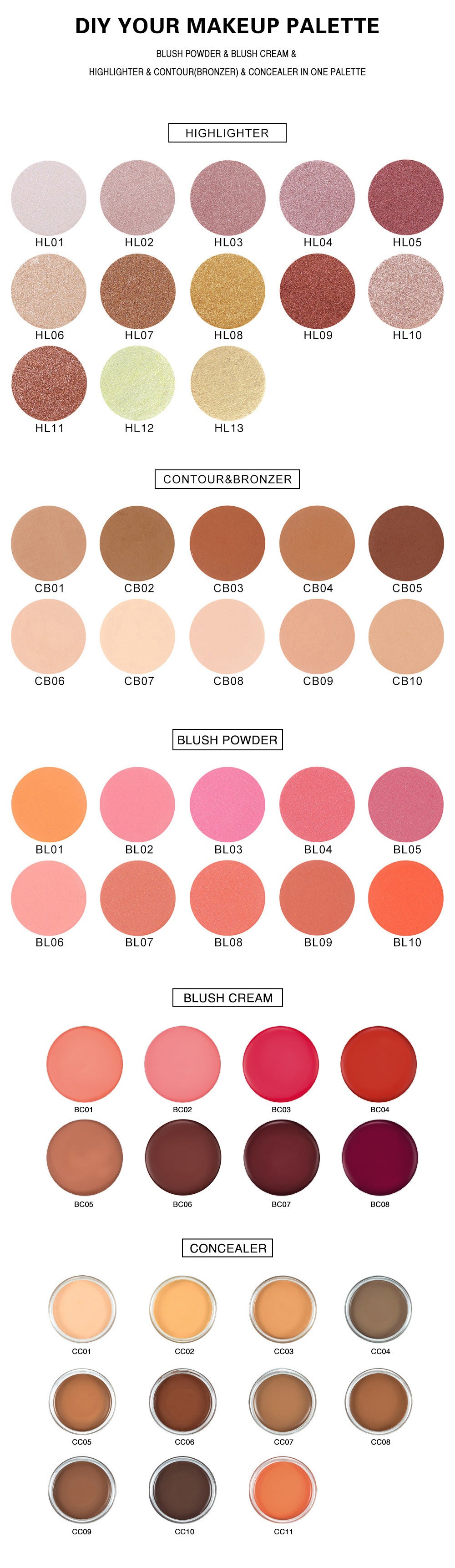 BLS20 MOQ50pcs 33 colors choice  paper palette of blush 6 hole blusher palette factory supply