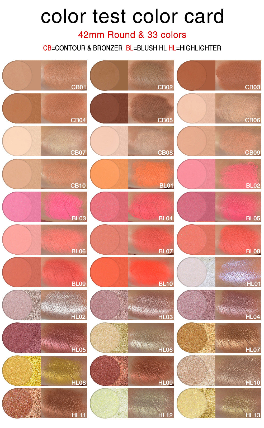 BLS20 MOQ50pcs 33 colors choice  paper palette of blush 6 hole blusher palette factory supply